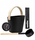 Набор аксессуаров Tylo Brilliant Black: бадья, ковш, песочные часы, термометр, гигрометр - компания ИТС